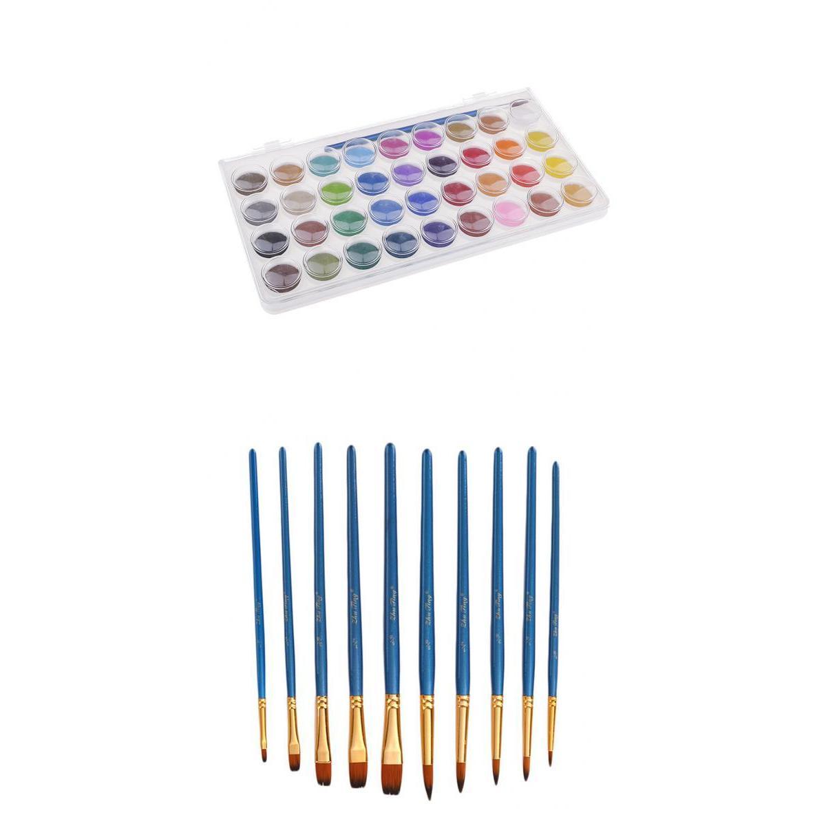 36 Colors Artist Solid Watercolor Paints Pan Set With 10pcs Painting Brushes