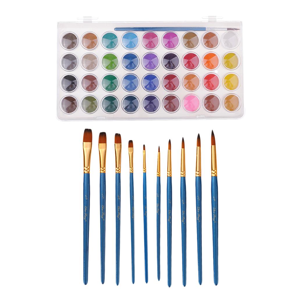 36 Colors Artist Solid Watercolor Paints Pan Set With 10pcs Painting Brushes