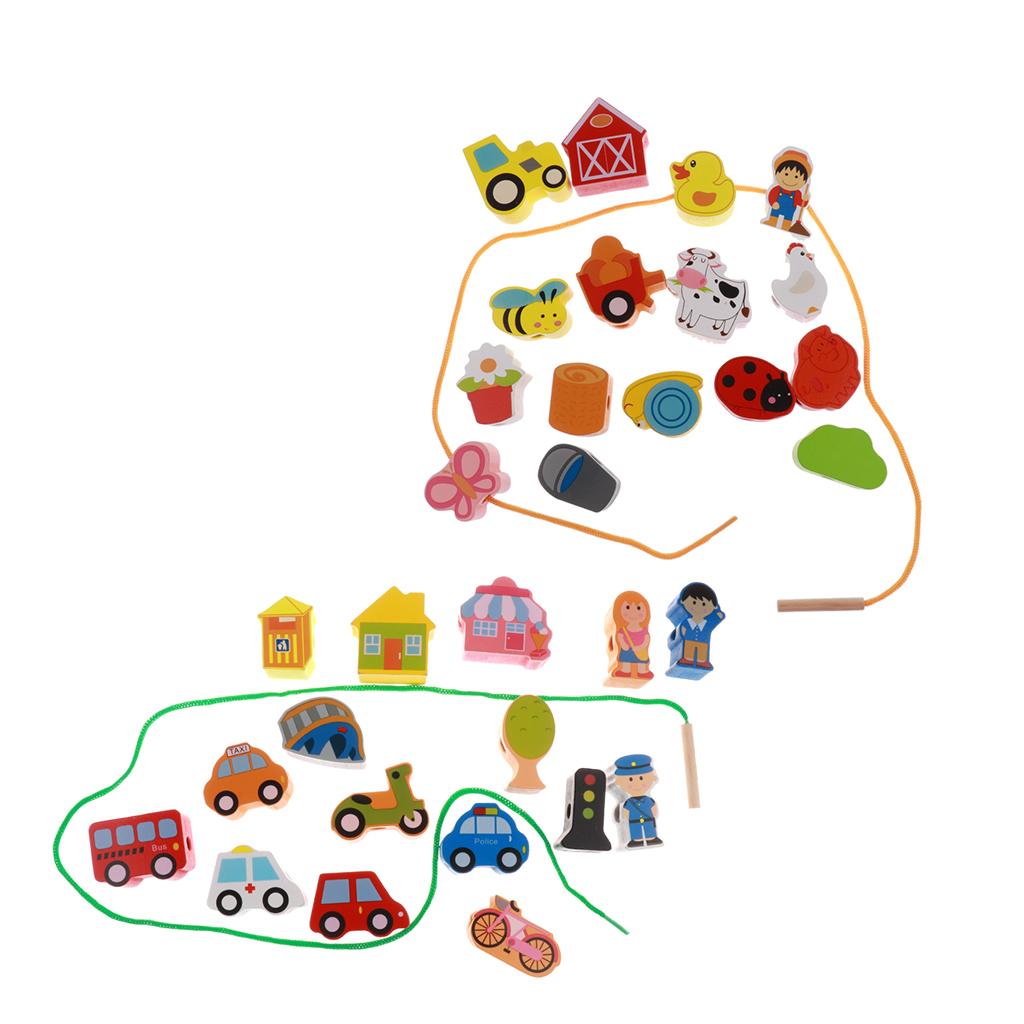 2 Pack Baby Children Wooden String Threading Beads Blocks Toy Puzzle Toy