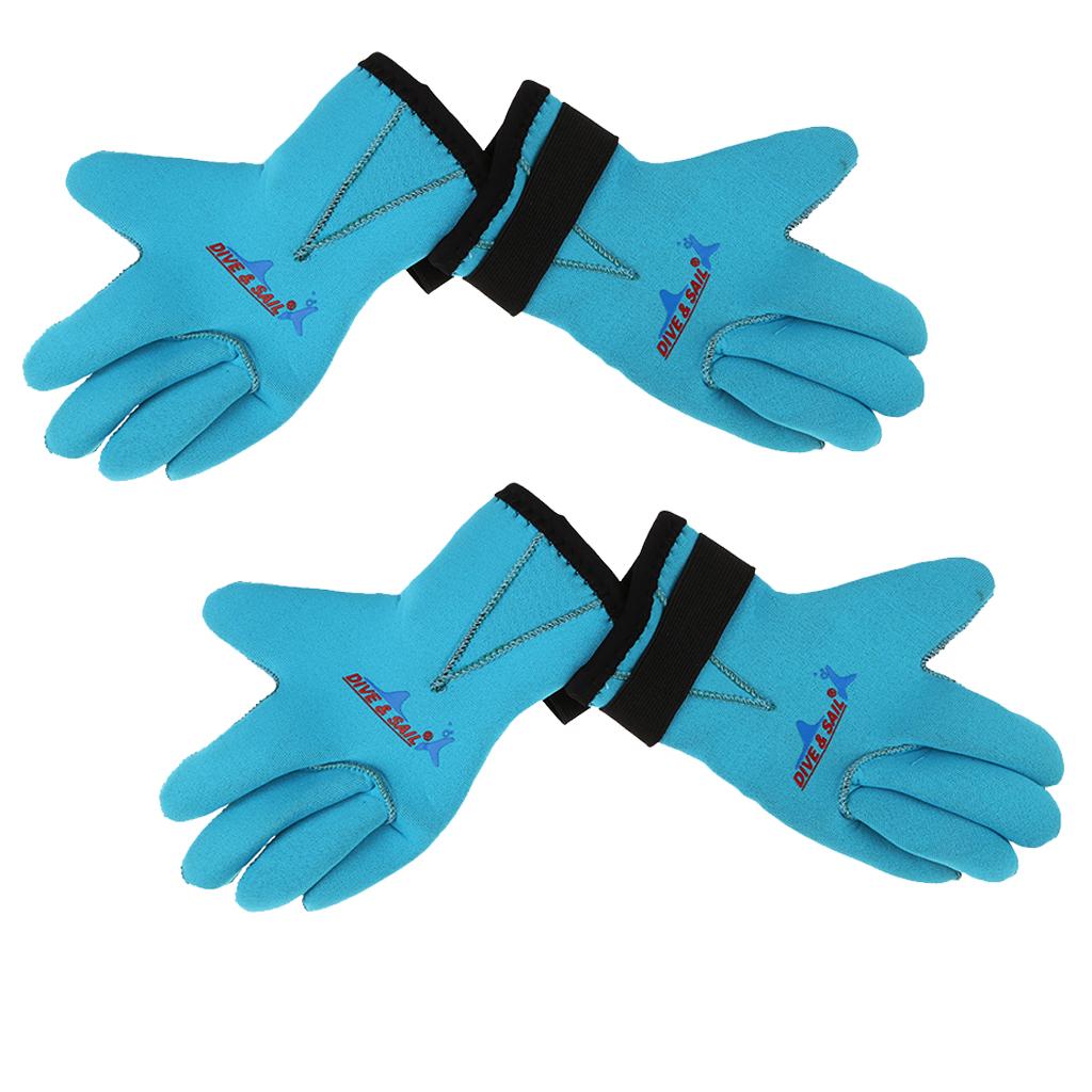 2 Pairs Kids 3mm Neoprene Scuba Diving Swimming Wetsuit Gloves S+M Blue