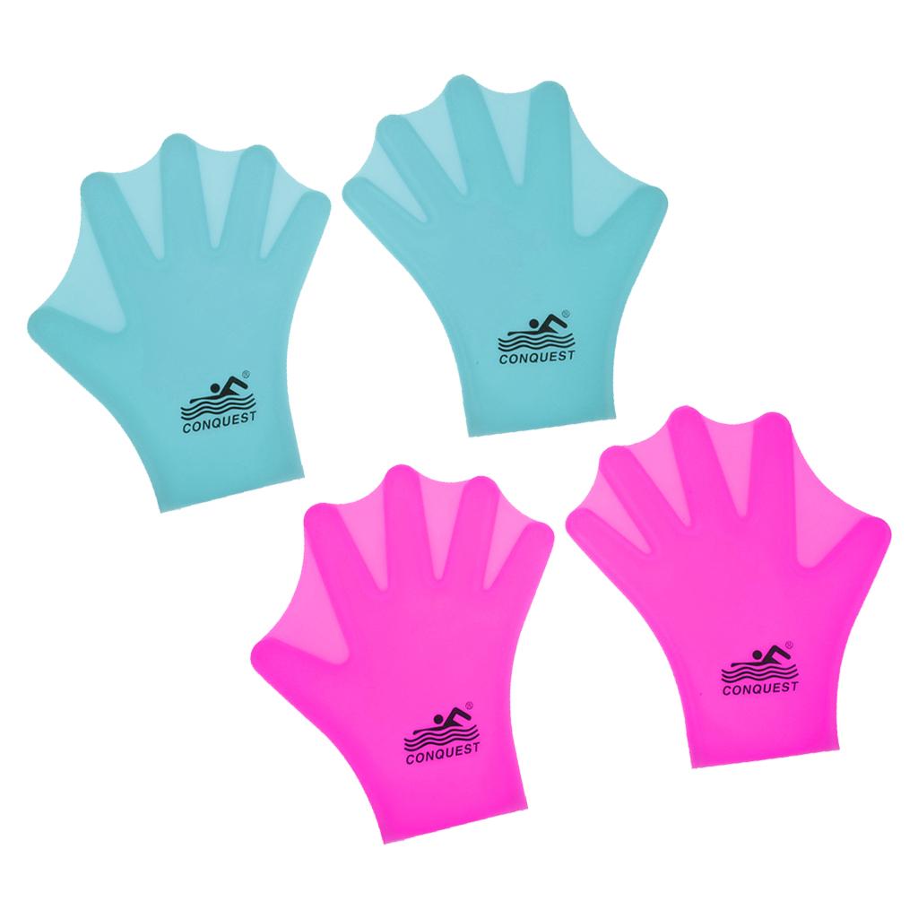 2 Pairs Swimming Webbed Gloves Silicone Full Finger Hand Paddle for Children