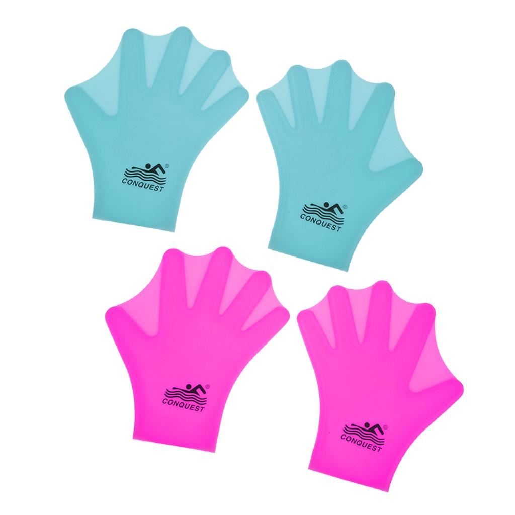 2 Pairs Swimming Webbed Gloves Silicone Full Finger Hand Paddle for Children