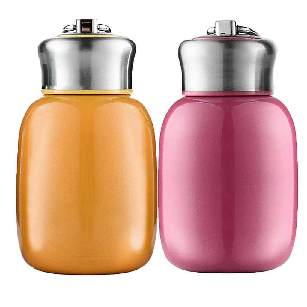 2x 200ml Kids Thermal Cup Vacuum Flasks Mini Water Bottle Travel Rose Orange