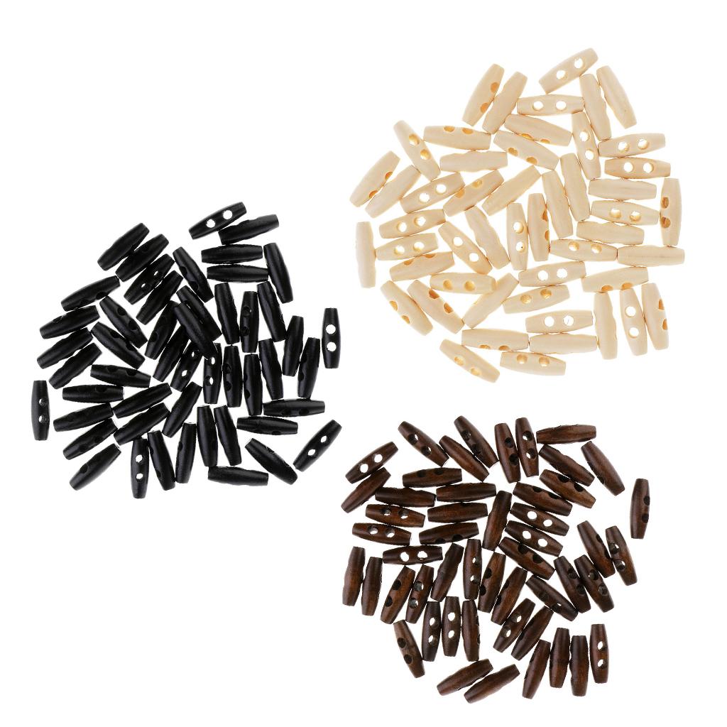 150Pcs Wood Sewing Horn Toggle Buttons Cloth Accessories 2 Holes 3 Colors