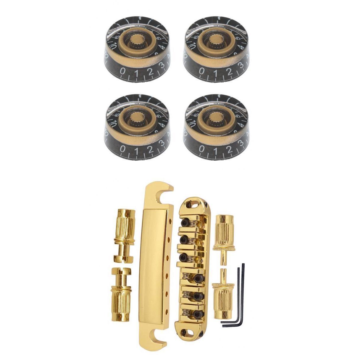1 Set Electric Guitar Roller Saddle Bridge Stop Bar+4pcs Speed Knobs for LP