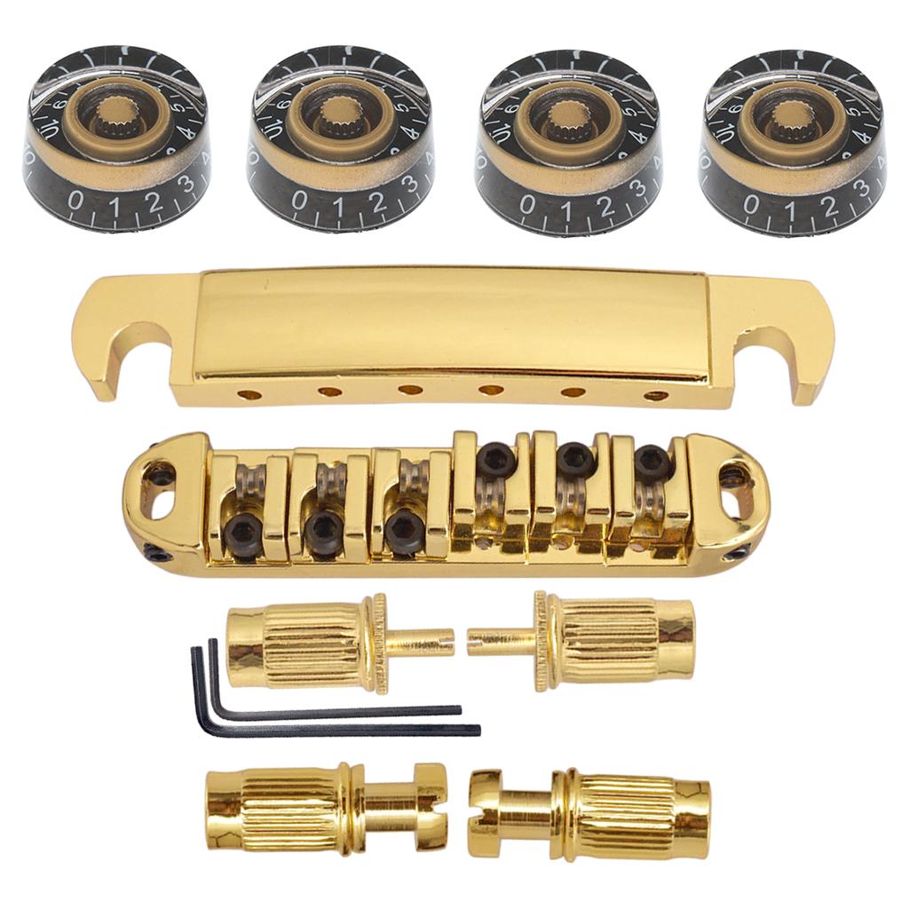 1 Set Electric Guitar Roller Saddle Bridge Stop Bar+4pcs Speed Knobs for LP