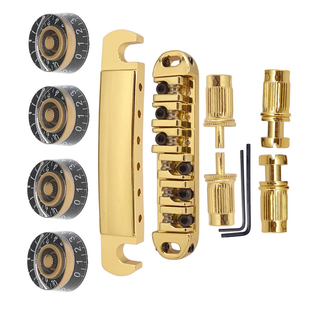1 Set Electric Guitar Roller Saddle Bridge Stop Bar+4pcs Speed Knobs for LP
