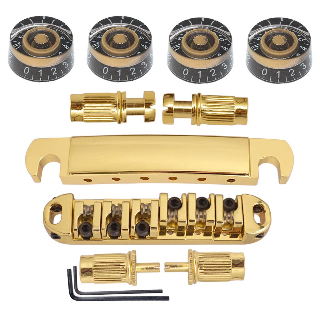 1 Set Electric Guitar Roller Saddle Bridge Stop Bar+4pcs Speed Knobs for LP