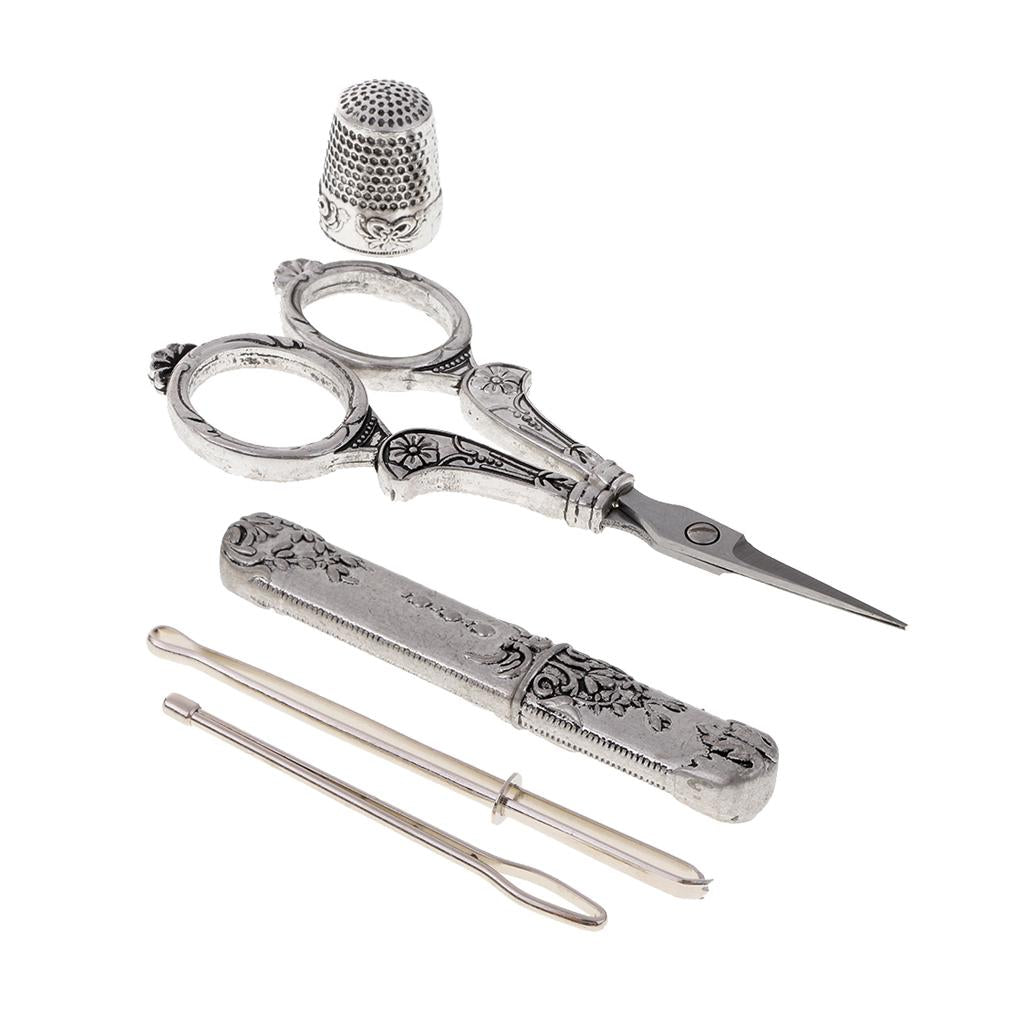 5pcs European Vintage Sewing Kit with Scissor Thimble Needle Case Threaders