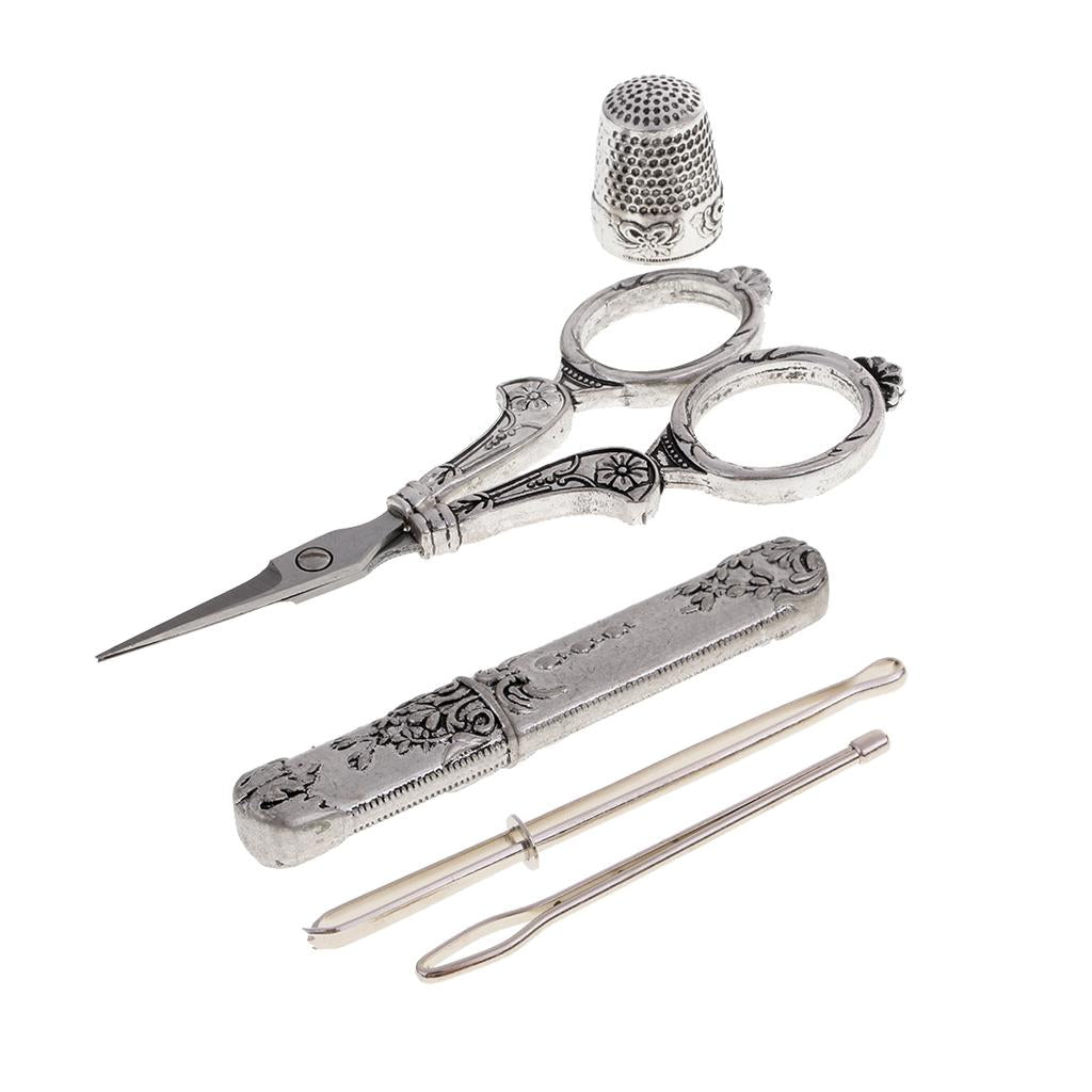 5pcs European Vintage Sewing Kit with Scissor Thimble Needle Case Threaders