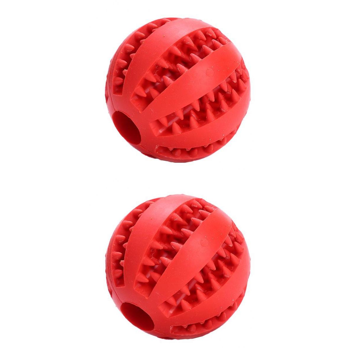 2Pcs Rubber Ball Chew Treat Cleaning Pet Dog Training Teeth Toy Red 5cm+7cm