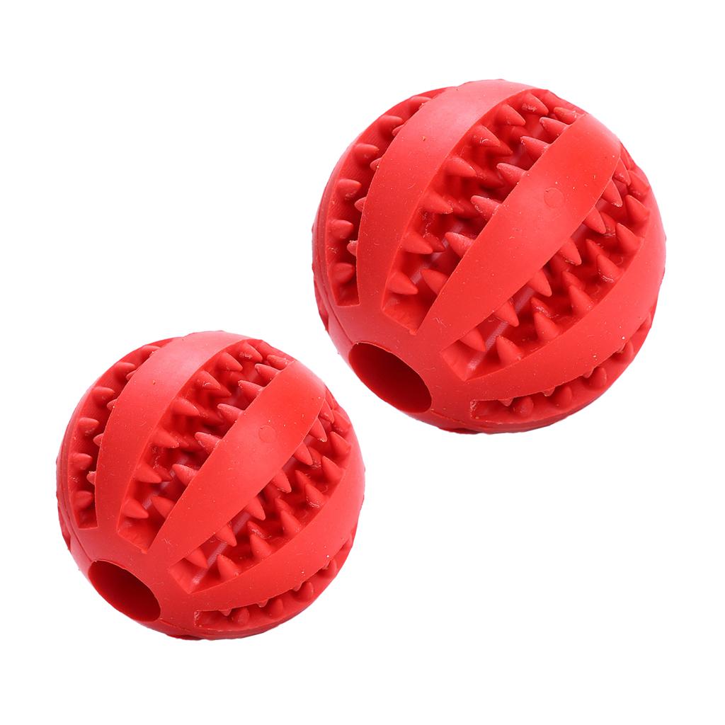 2Pcs Rubber Ball Chew Treat Cleaning Pet Dog Training Teeth Toy Red 5cm+7cm