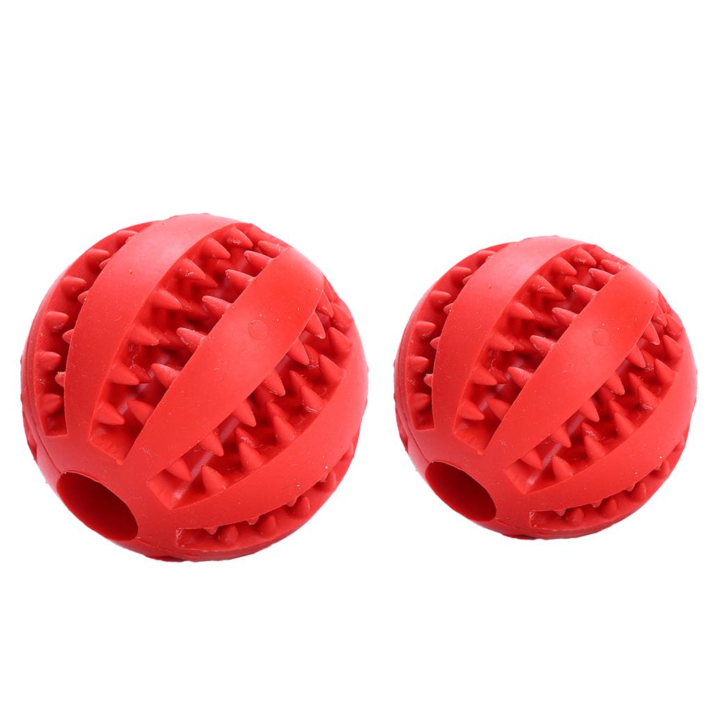 2Pcs Rubber Ball Chew Treat Cleaning Pet Dog Training Teeth Toy Red 5cm+7cm