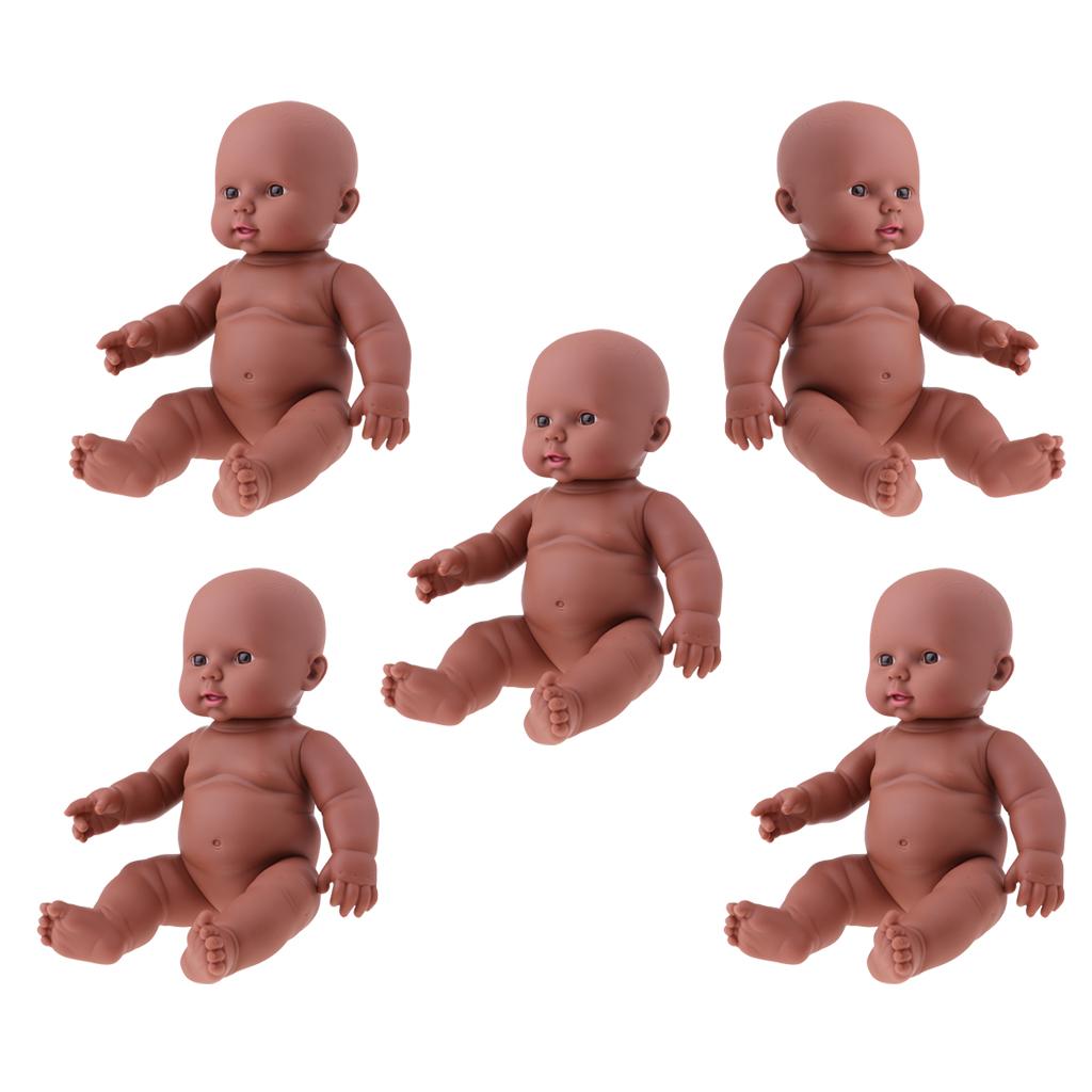 30cm Vinyl Newborn Baby Doll Kids Children Sleeping Toy Coffee Color Skin