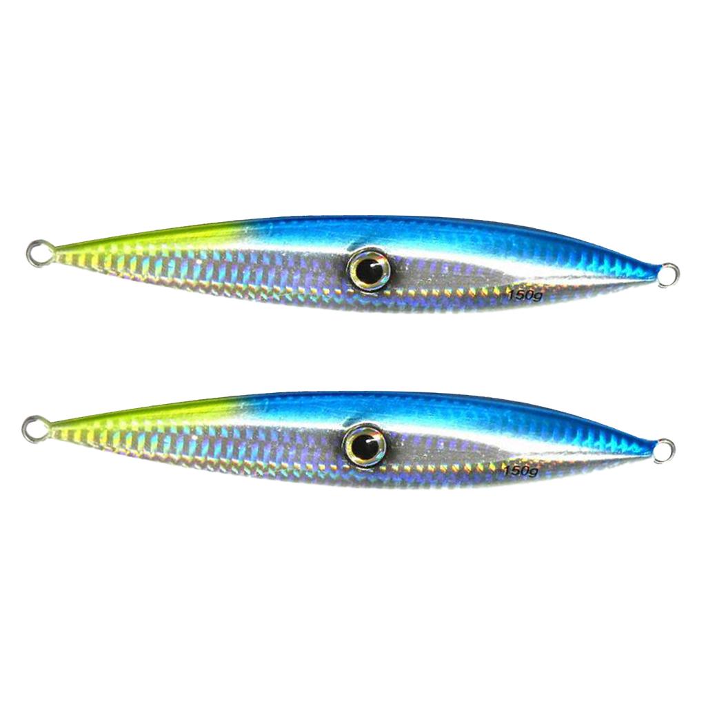 2pcs 150g Heavy Fishing Lures Metal Bait Casting Deep Spoon Bass Jig Blue
