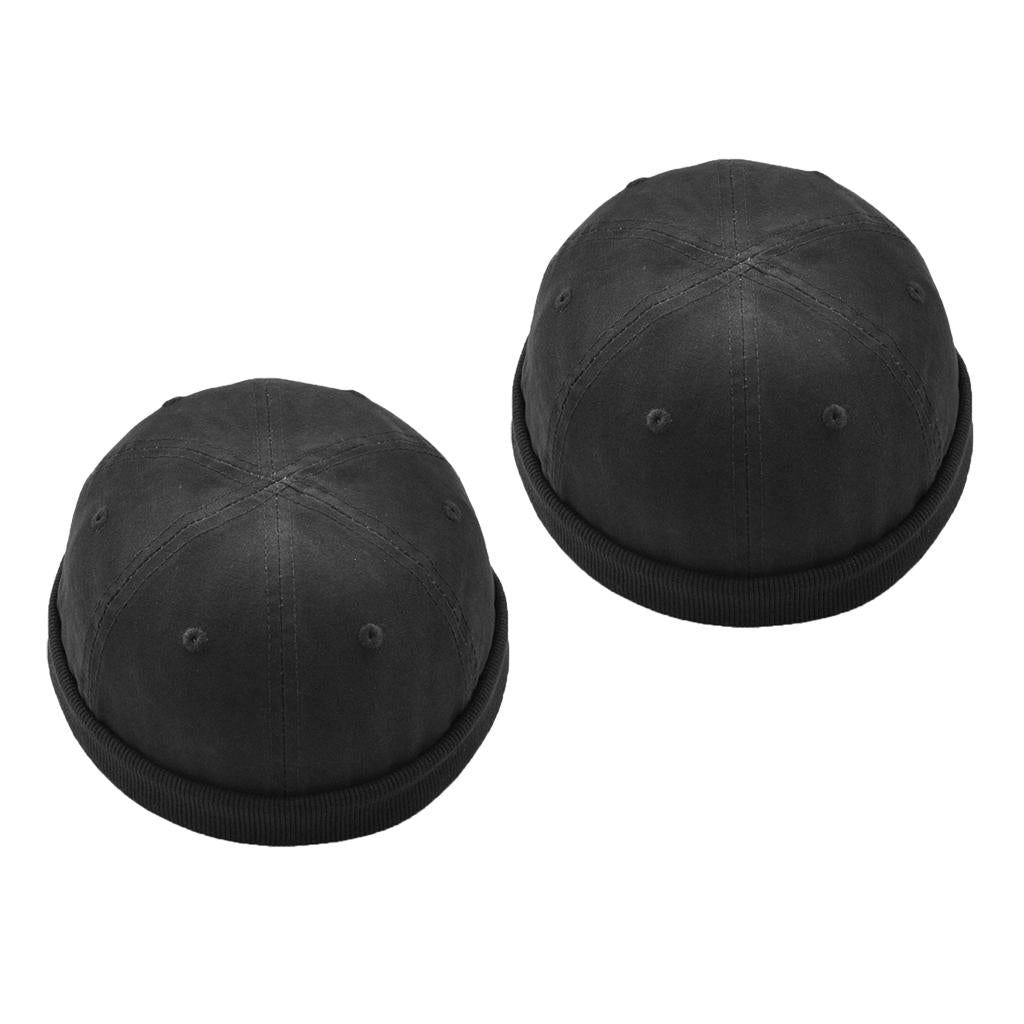 2pcs/set Men Retro Docker Leon Beanie Cap Pure Cotton Hat Black
