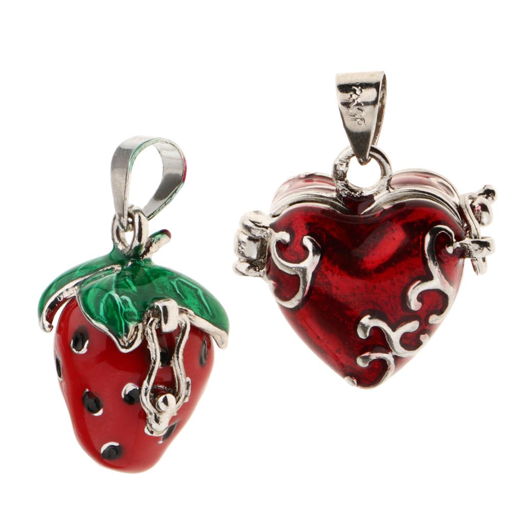 2 Pieces Enamel Strawberry Cremation Keepsake Urn Pendant fit Necklace DIY