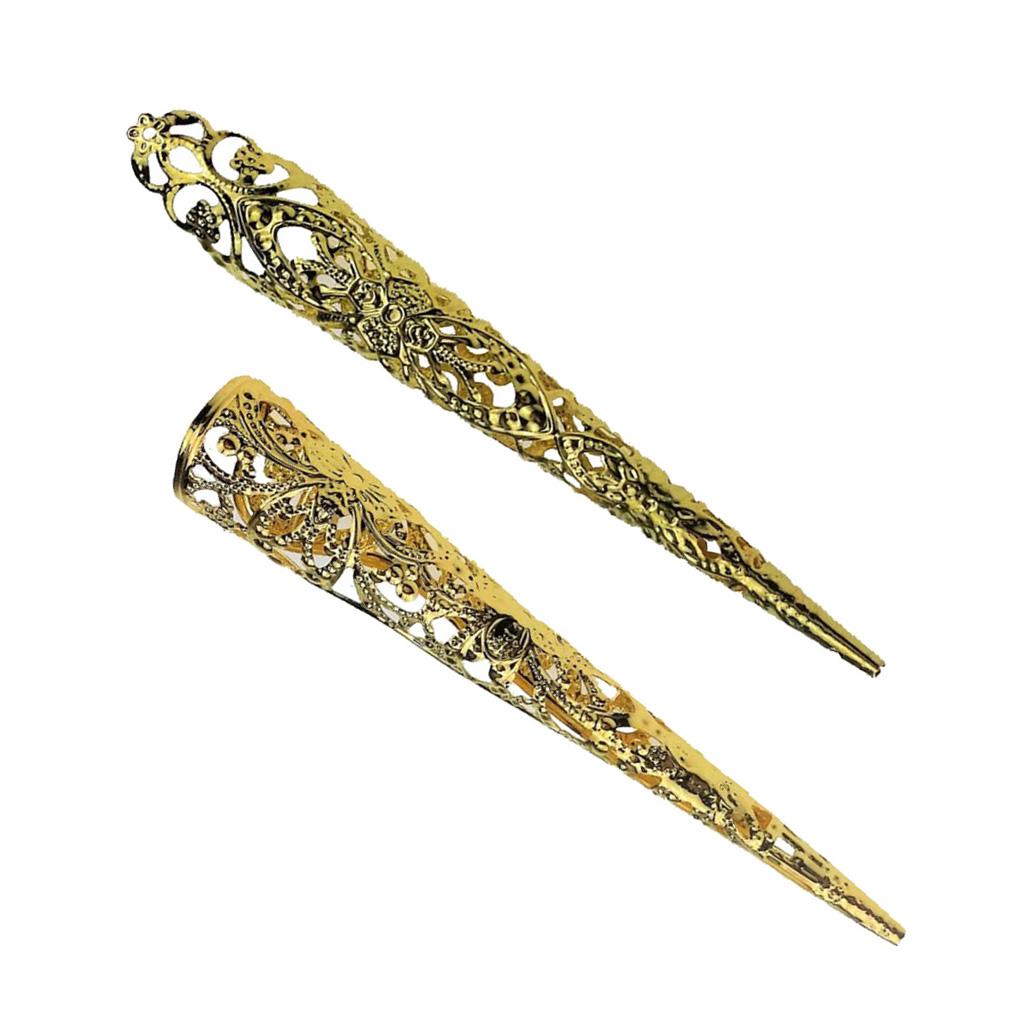 2 Pieces Chinese Ancient Hollow Antique Gold Claw Knuckle Fingernail Ring