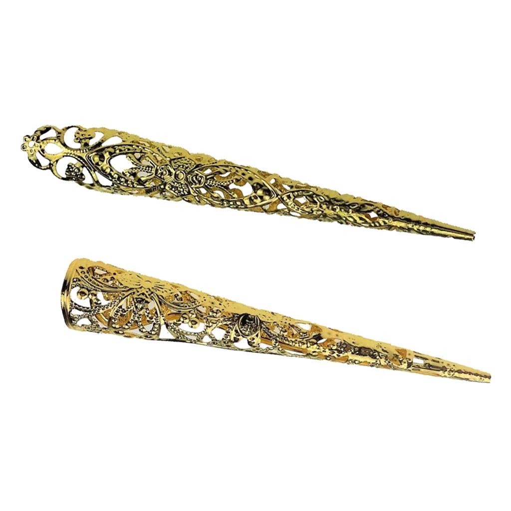 2 Pieces Chinese Ancient Hollow Antique Gold Claw Knuckle Fingernail Ring