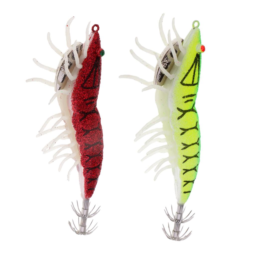 2pcs Squid Jig Hooks Shrimp Fishing Lures Octupus Lures w/ Luminous Soft Leg