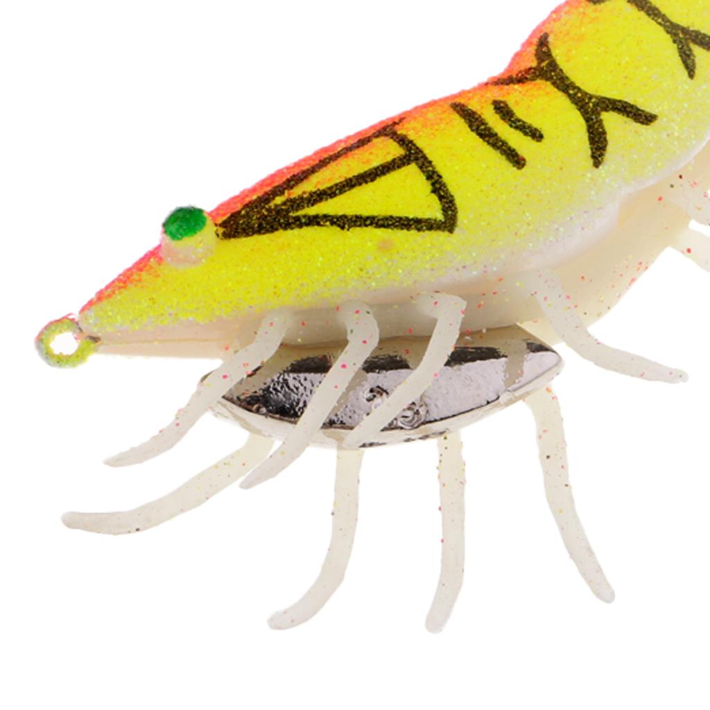 2pcs Glow in Dark Squid Lure Hooks Shrimp Fishing Lures w/ Luminous Soft Leg