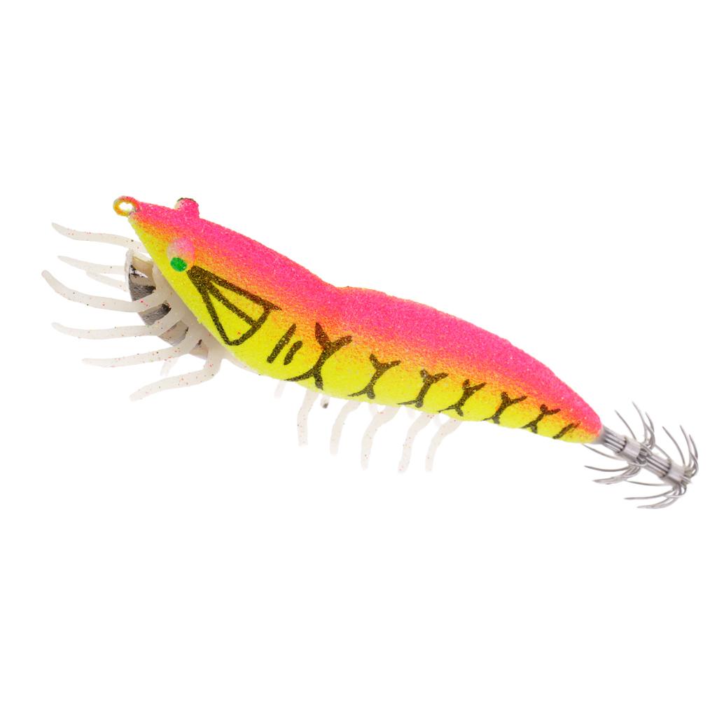 2pcs Glow in Dark Squid Lure Hooks Shrimp Fishing Lures w/ Luminous Soft Leg