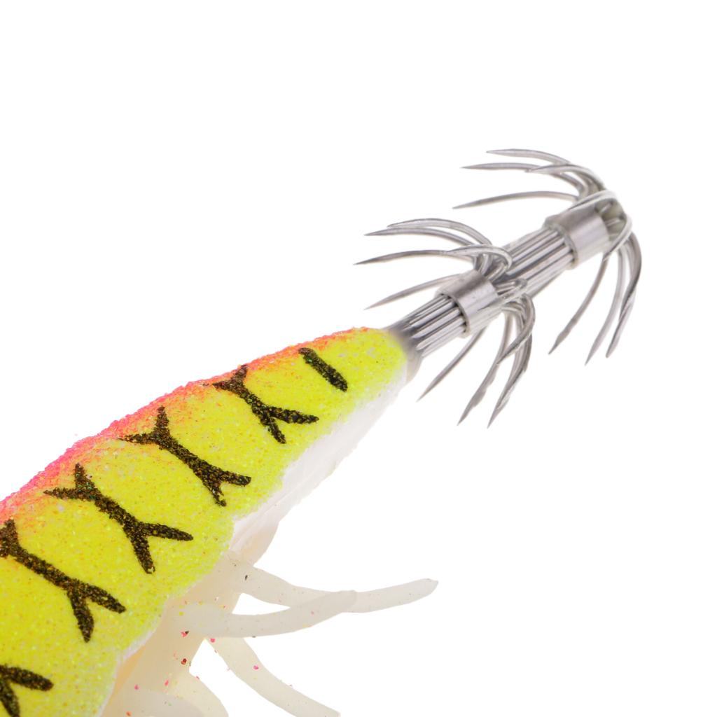 2pcs Glow in Dark Squid Lure Hooks Shrimp Fishing Lures w/ Luminous Soft Leg
