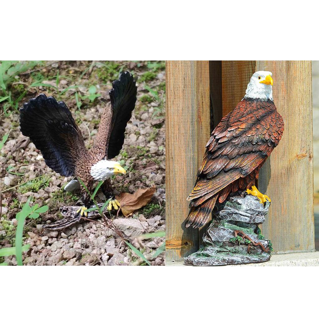 2pcs Simulation Eagle Figurine Model Outdoor Garden Lawn Ornament Brown