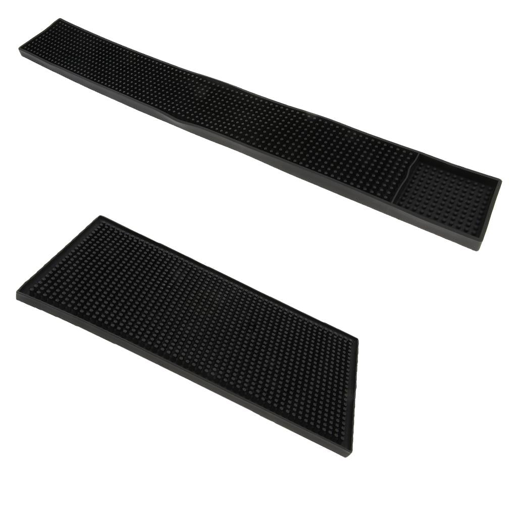 2 Pieces Black Rubber Beer Bar Runners Spill Mats for Home Pub Cafe Party