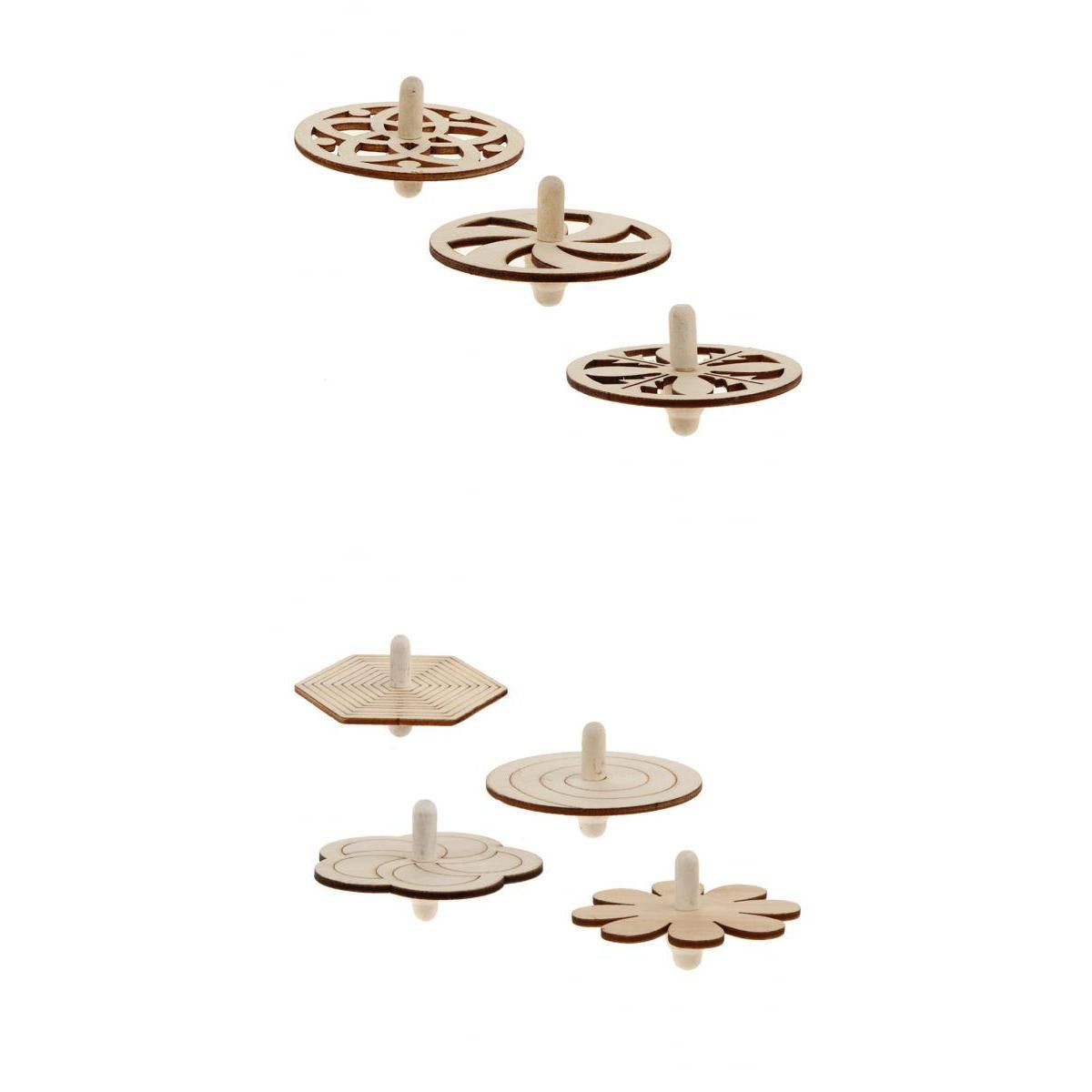 7 Pieces Assorted Unfinished Wood Peg-Top Top Gyro Kids DIY Crafts