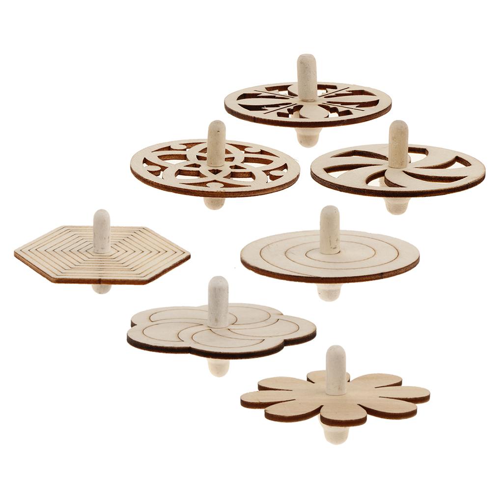 7 Pieces Assorted Unfinished Wood Peg-Top Top Gyro Kids DIY Crafts
