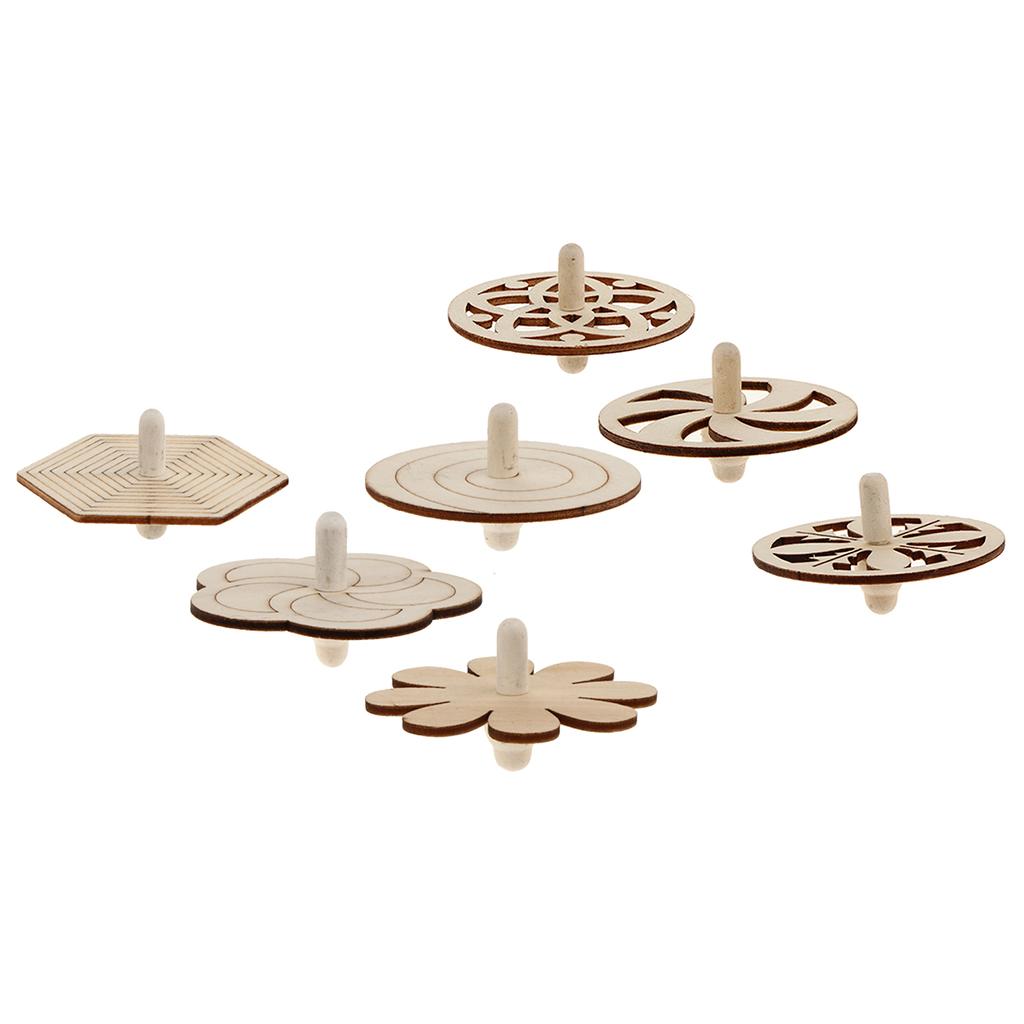 7 Pieces Assorted Unfinished Wood Peg-Top Top Gyro Kids DIY Crafts