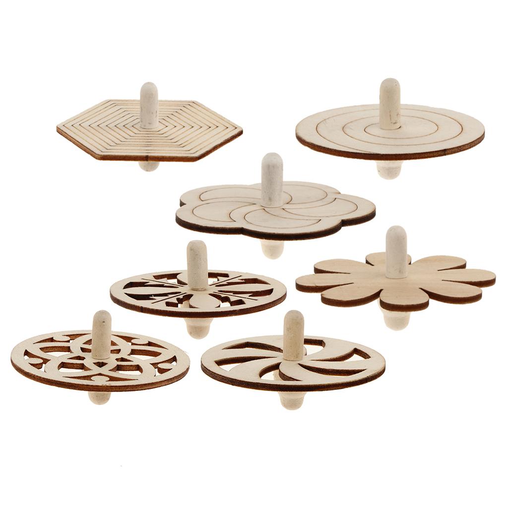 7 Pieces Assorted Unfinished Wood Peg-Top Top Gyro Kids DIY Crafts