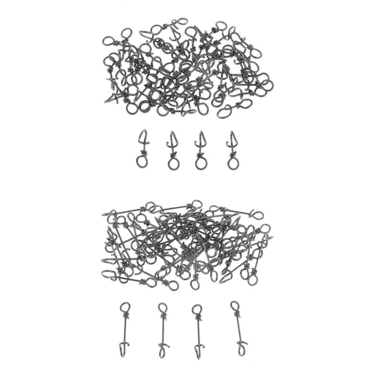 100pcs Stainless Steel Black Quick Lock Fishing Snap Clip Swivel Connector