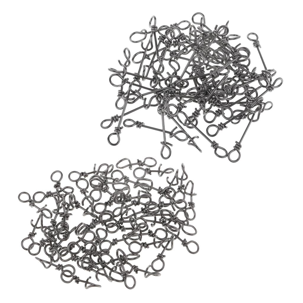 100pcs Stainless Steel Black Quick Lock Fishing Snap Clip Swivel Connector