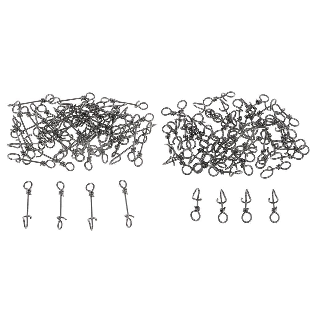 100pcs Stainless Steel Black Quick Lock Fishing Snap Clip Swivel Connector