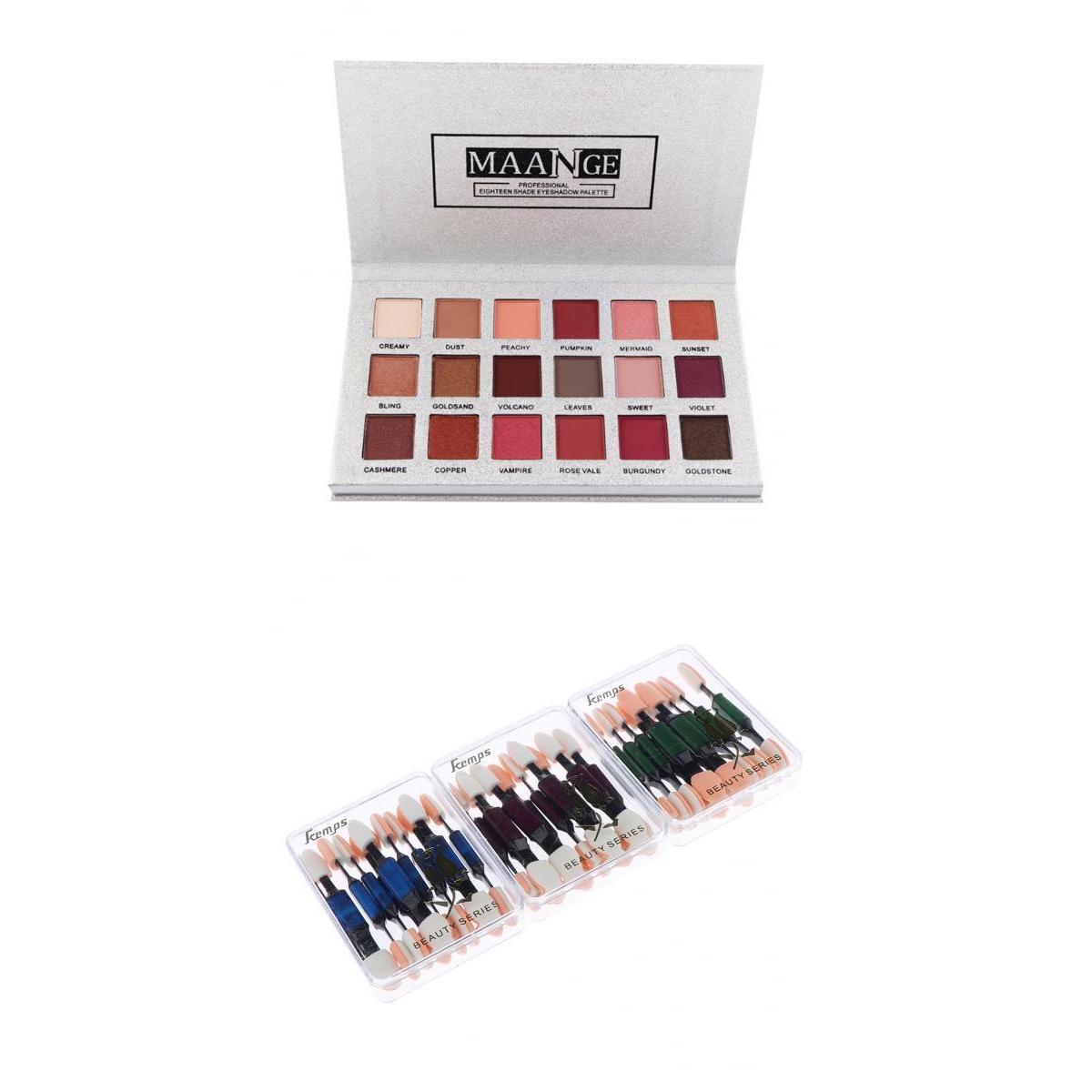 18 Colors Eyshadow Makeup Palette Matte Shimmer+Disposable Sponge Brush Sets