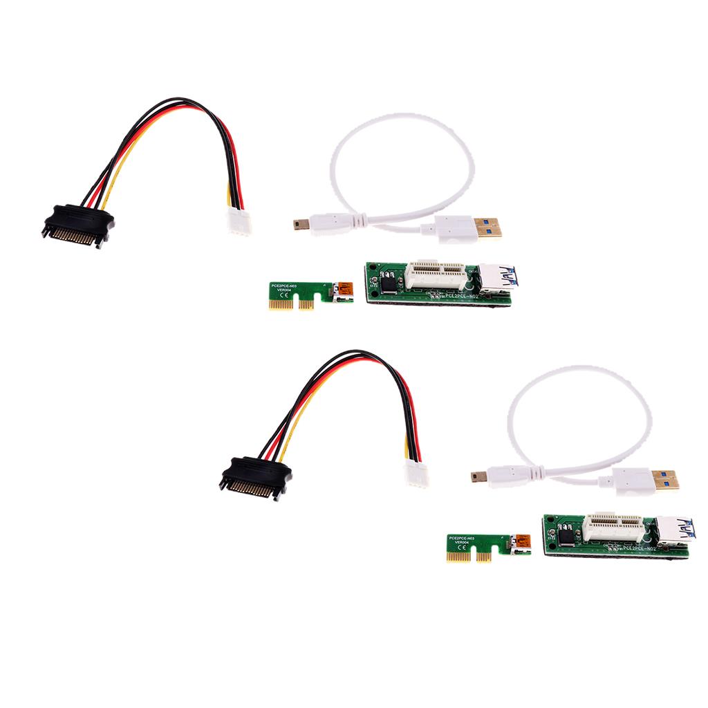 2x Extender Cable 4pin PCI-E Express Extension 1x Riser Card USB Powered