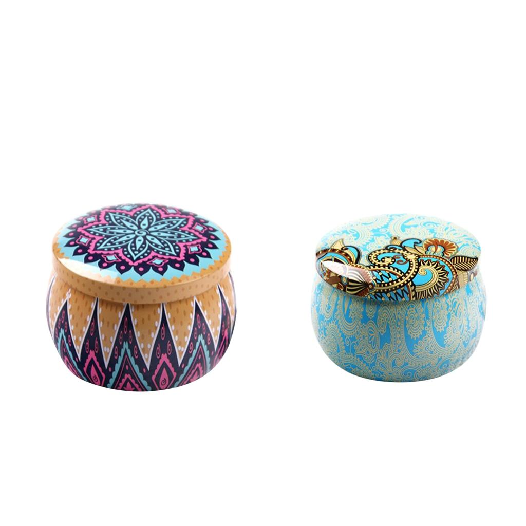 2Pcs Tinplate Bohemia Box Cookies Baking Candy Storage Jar Wrapping Glass