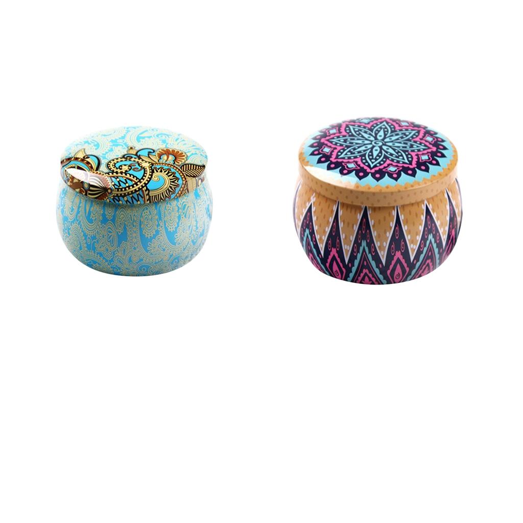 2Pcs Tinplate Bohemia Box Cookies Baking Candy Storage Jar Wrapping Glass