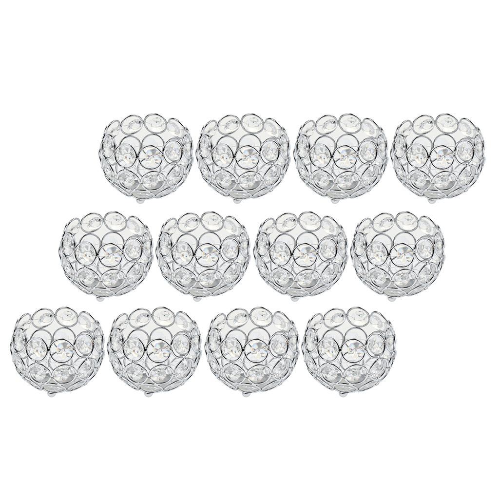 12 Pieces Crystal Candle Holder Banquet Tabletop Candlestick Silver