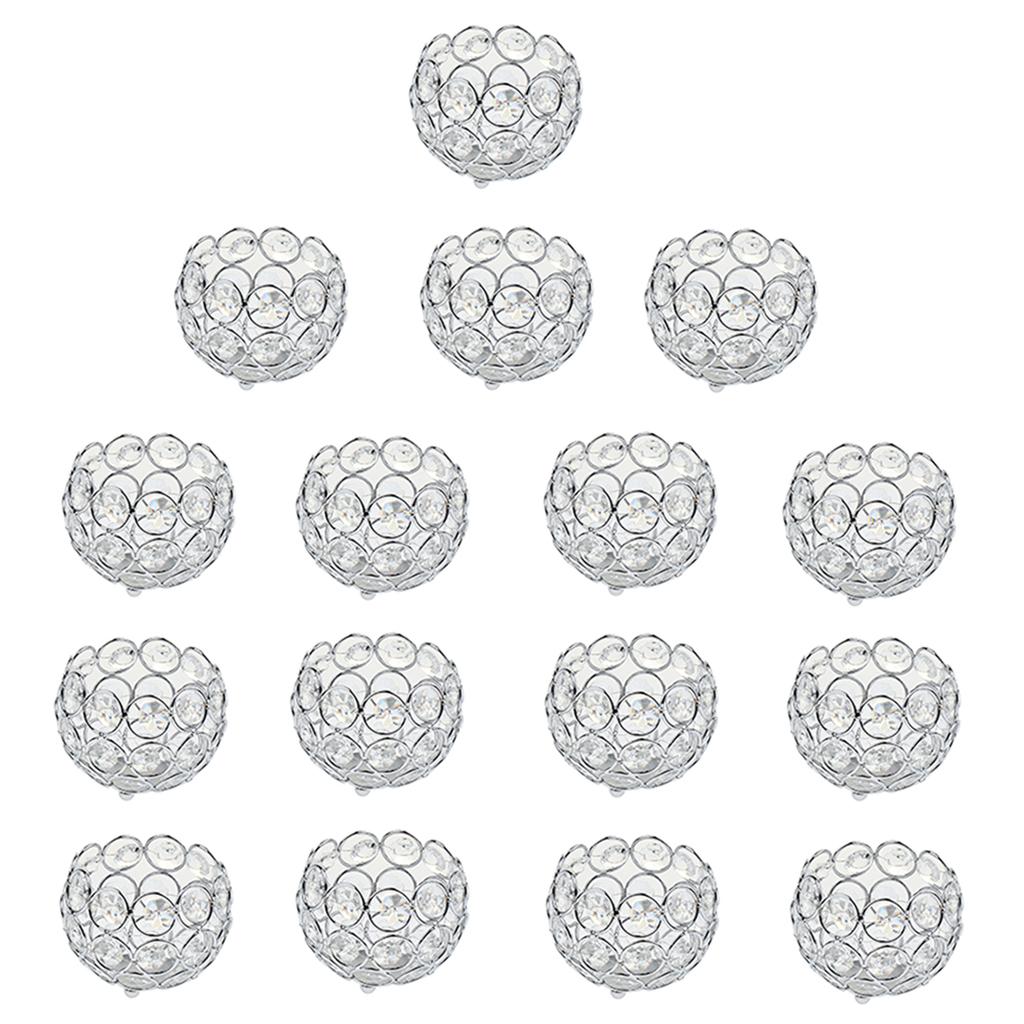 16 Pieces Crystal Candle Holder Banquet Tabletop Candlestick Silver