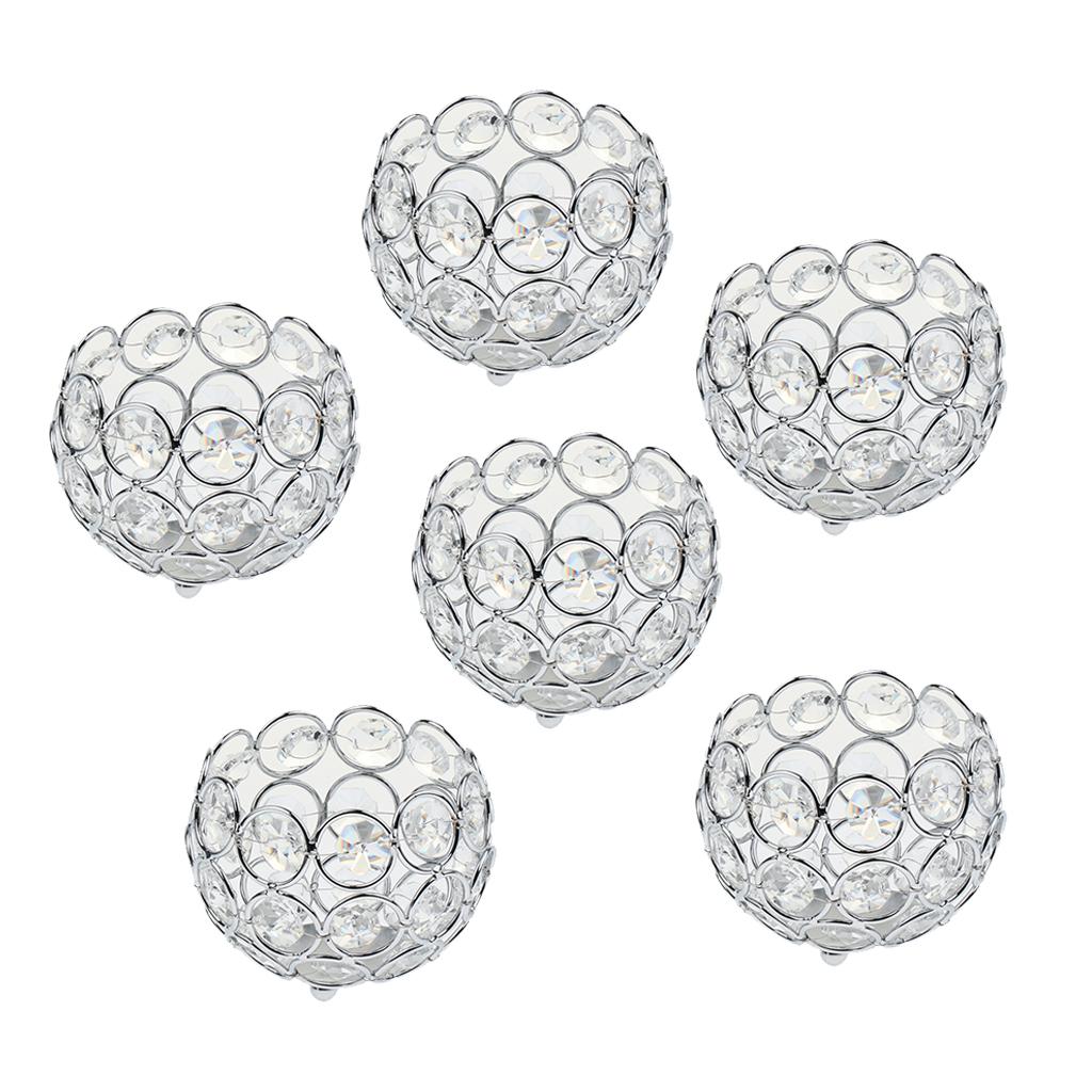 6 Pieces Crystal Candle Holder Banquet Tabletop Candlestick Silver