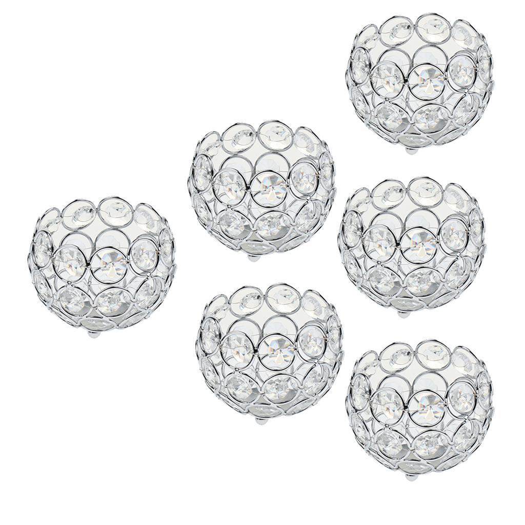6 Pieces Crystal Candle Holder Banquet Tabletop Candlestick Silver