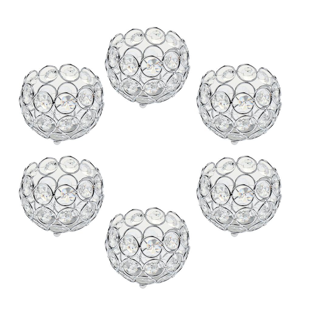 6 Pieces Crystal Candle Holder Banquet Tabletop Candlestick Silver