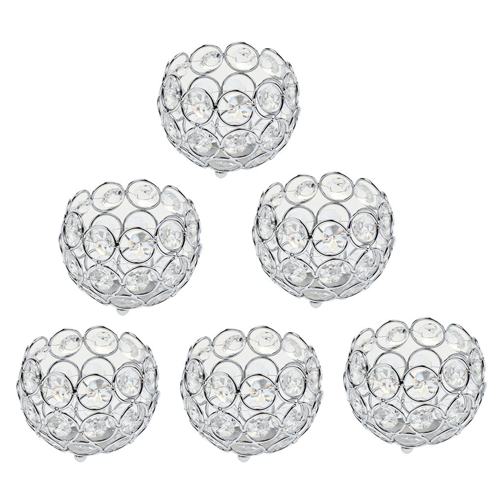 6 Pieces Crystal Candle Holder Banquet Tabletop Candlestick Silver