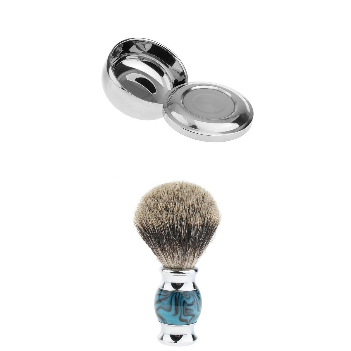 Alloy Men Shaving Bowl Beard Soap Cup with Lid + Wood Handle Shave Brush
