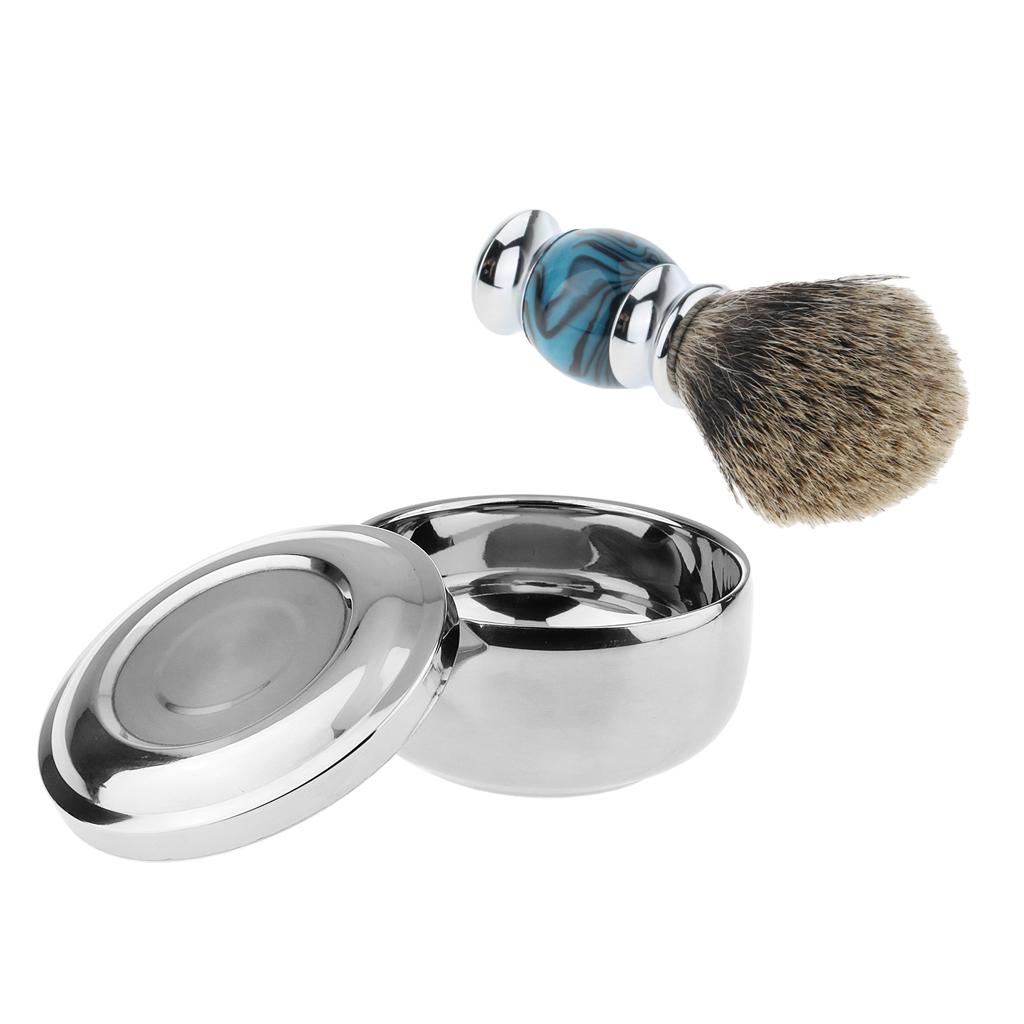 Alloy Men Shaving Bowl Beard Soap Cup with Lid + Wood Handle Shave Brush