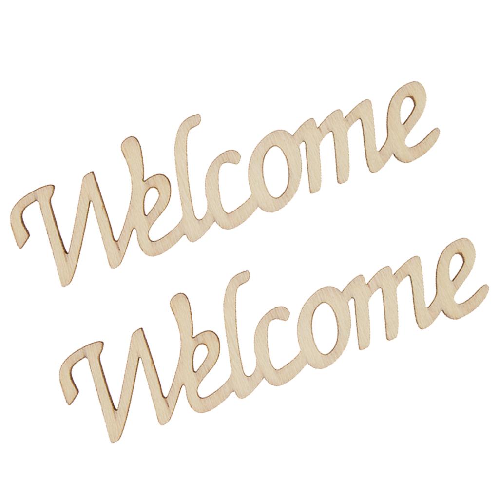 2pcs Welcome Wooden Craft Cut Pieces Card Making DIY Art Home Wall Decor