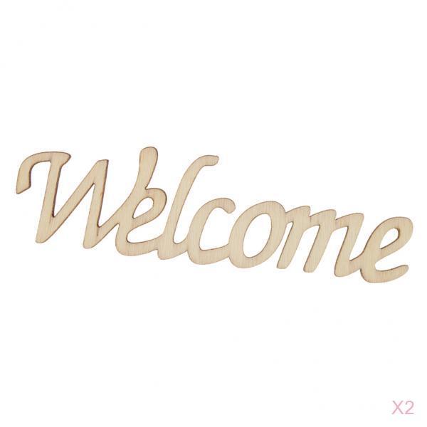 2pcs Welcome Wooden Craft Cut Pieces Card Making DIY Art Home Wall Decor
